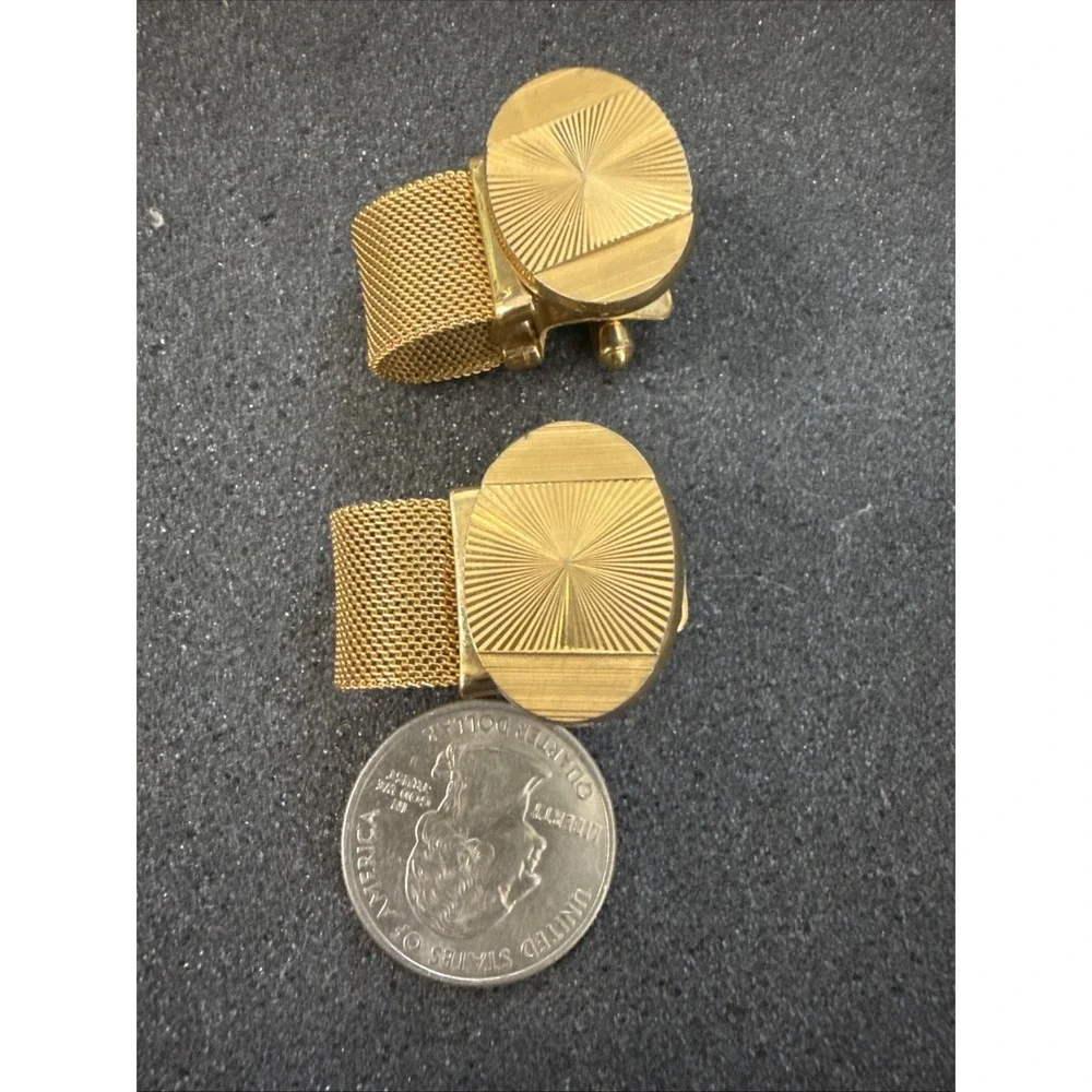 Vintage Gold tone Cufflinks MESH WRAP around Style Oval Ornate Tops